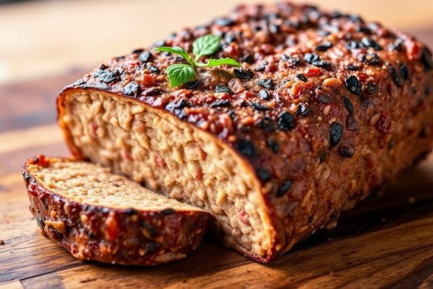 كتلة سيتان مطبوخة تشبه اللحم مع توضيح علمي لبنيتها ونكهتها