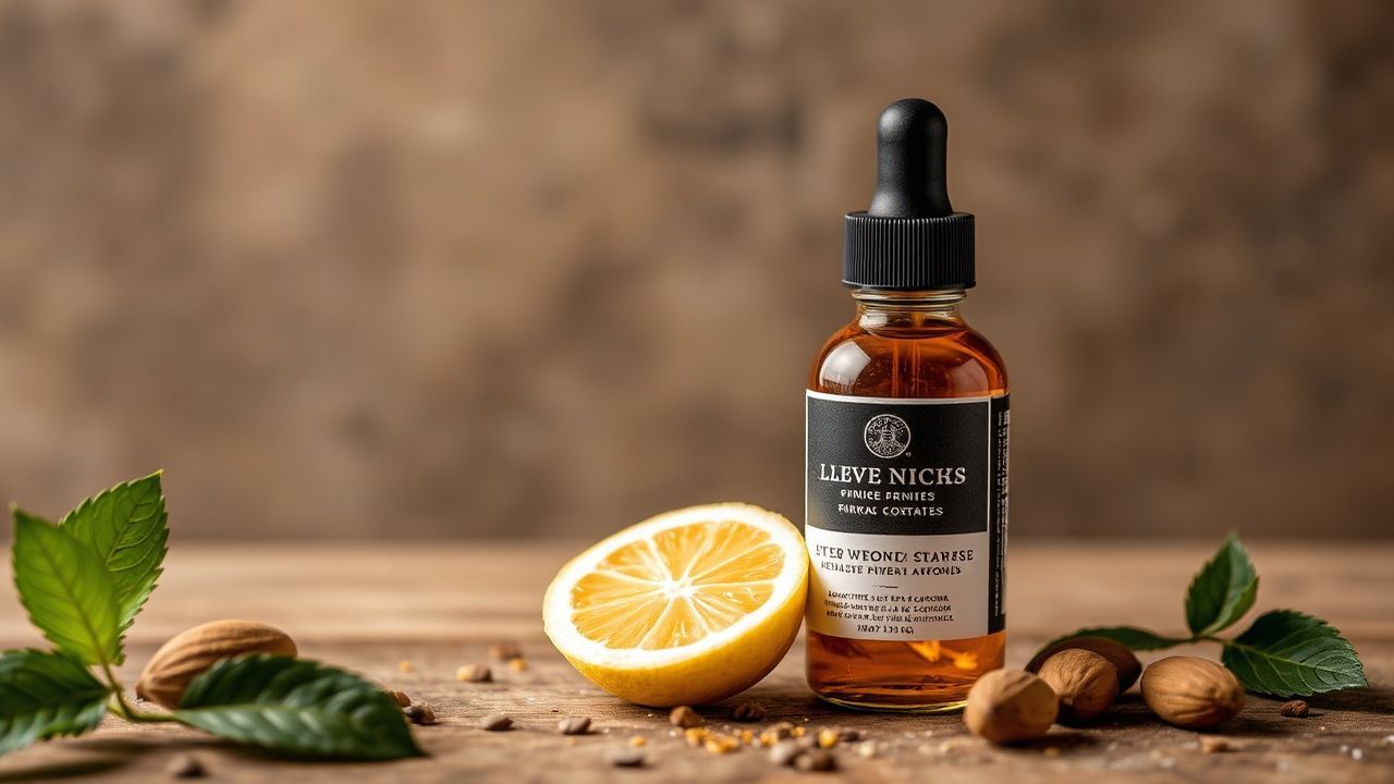 قوارير ومستخلصات نكهة وملعقة خشبية تعكس سحر استخراج النكهات