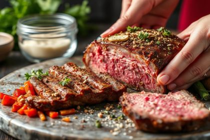 وعاء تمليح مع شرائح لحم وأعشاب يبرز سحر التمليح المثالي وعلومه