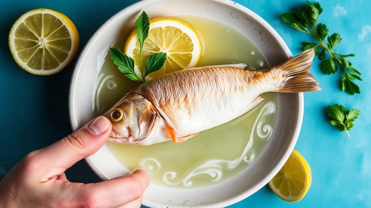 قطعة سمك مغمورة بعصير ليمون تتماسك كأنها مطبوخة دون حرارة