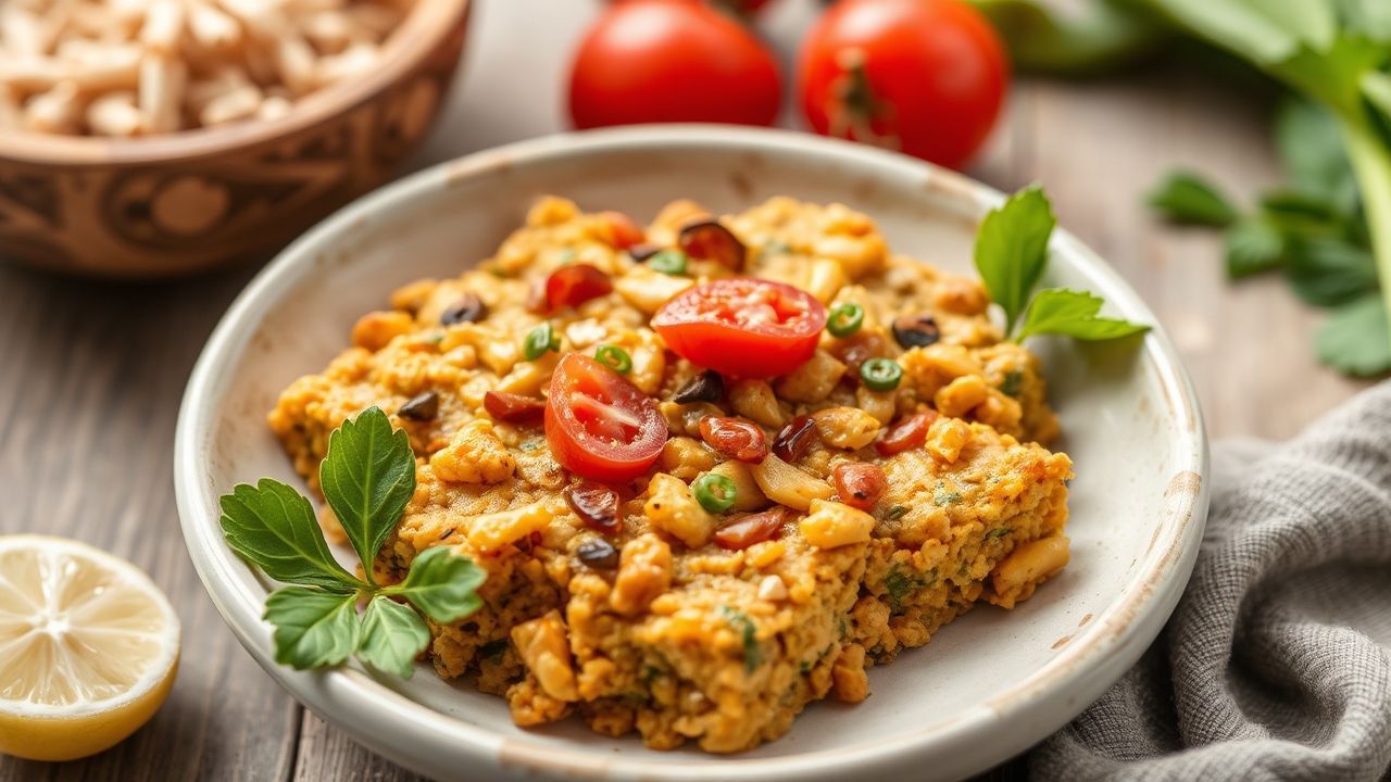 قطع تمبيه محمصة على لوح خشبي مع فول الصويا وأوراق خضراء