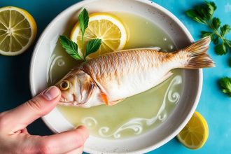 قطعة سمك مغمورة بعصير ليمون تتماسك كأنها مطبوخة دون حرارة