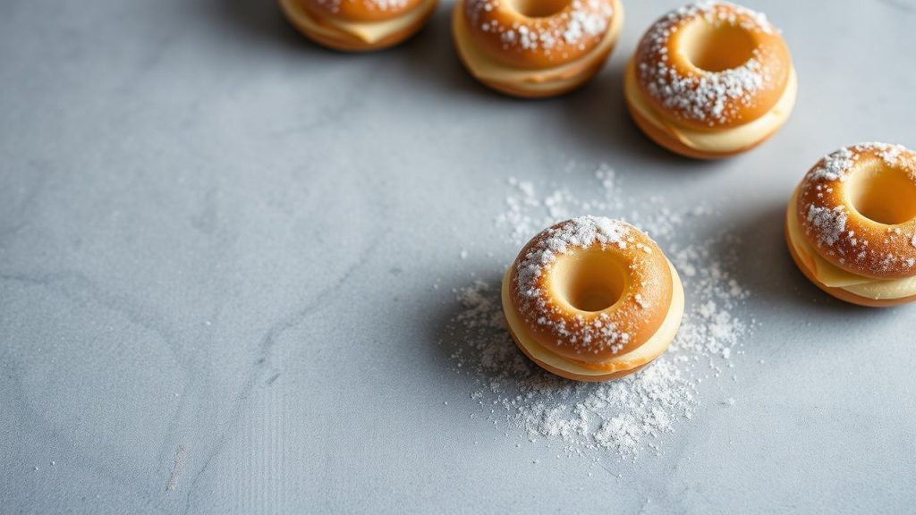 Choux shells on baking sheet