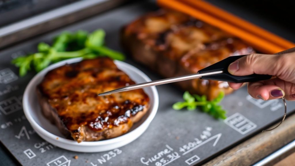 Meat thermometer on cutting board