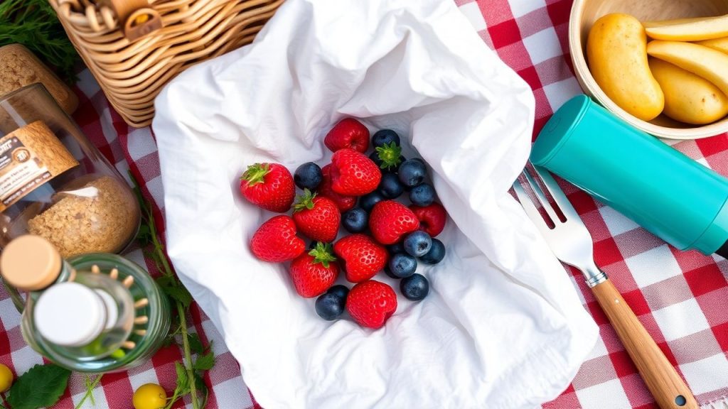 Picnic salad on a blanket