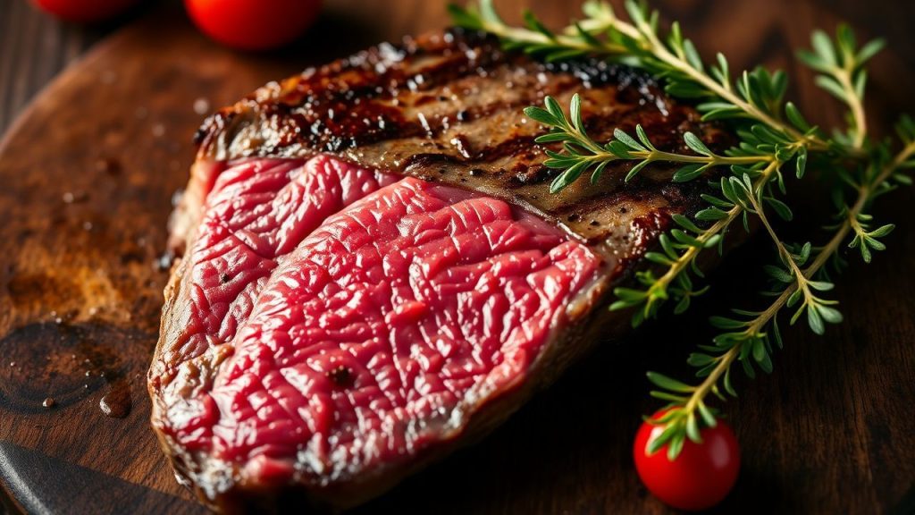 Steak cross-section showing juicy interior