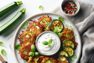 Crispy Zucchini Fritters Perfectly Paired with Tangy Yogurt Dip