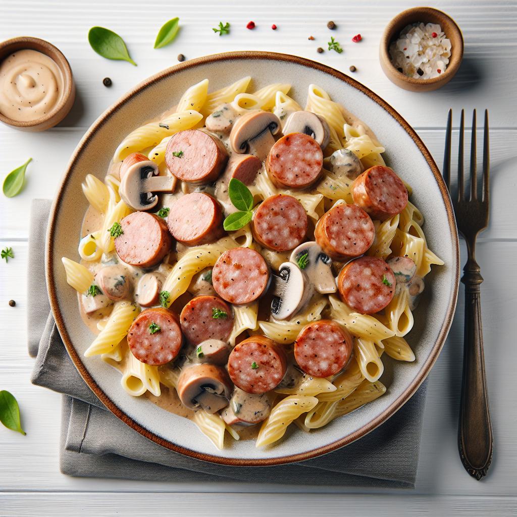 Creamy Mushroom Sauce Meets Savory Turkey Sausage Pasta