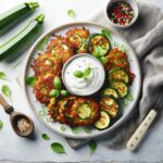 Crispy Zucchini Fritters Perfectly Paired with Tangy Yogurt Dip