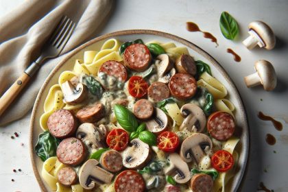 Creamy Mushroom Sauce Meets Savory Turkey Sausage Pasta
