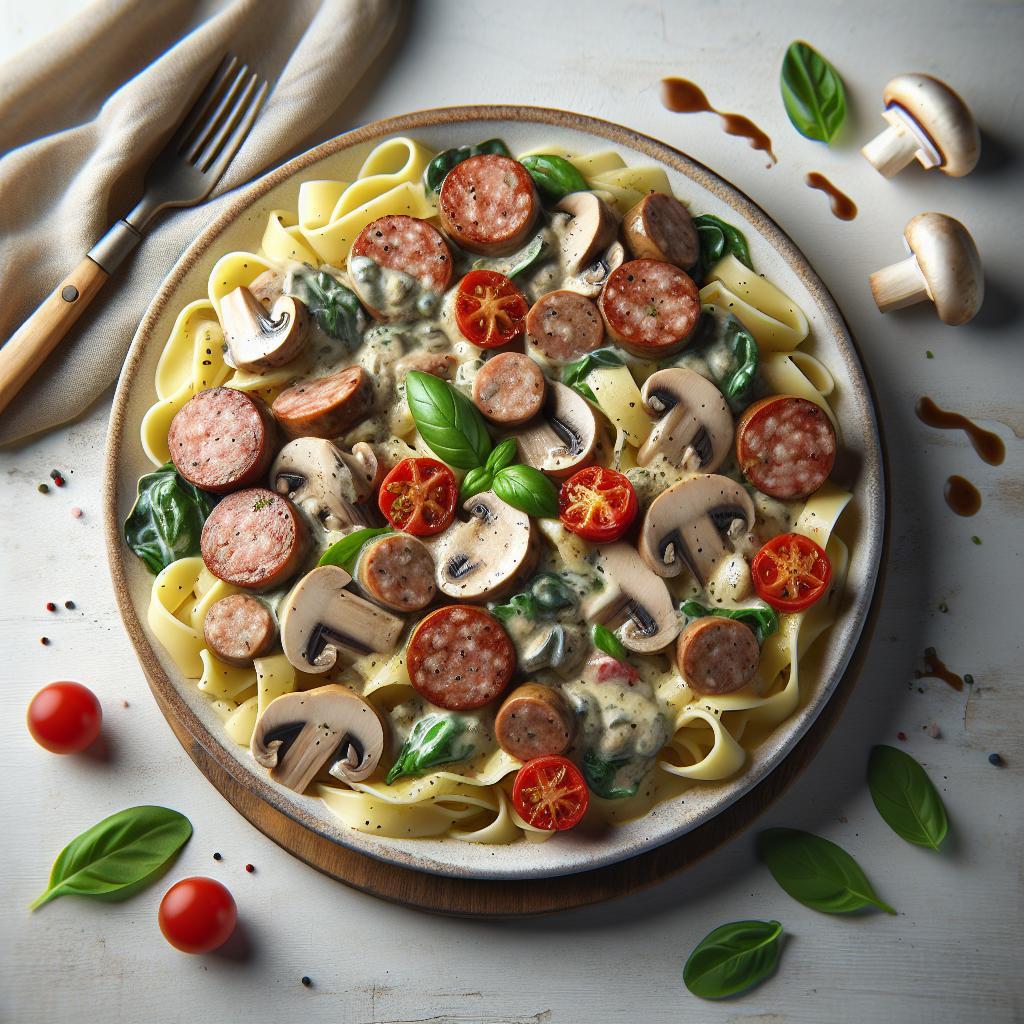 Creamy Mushroom Sauce Meets Savory Turkey Sausage Pasta