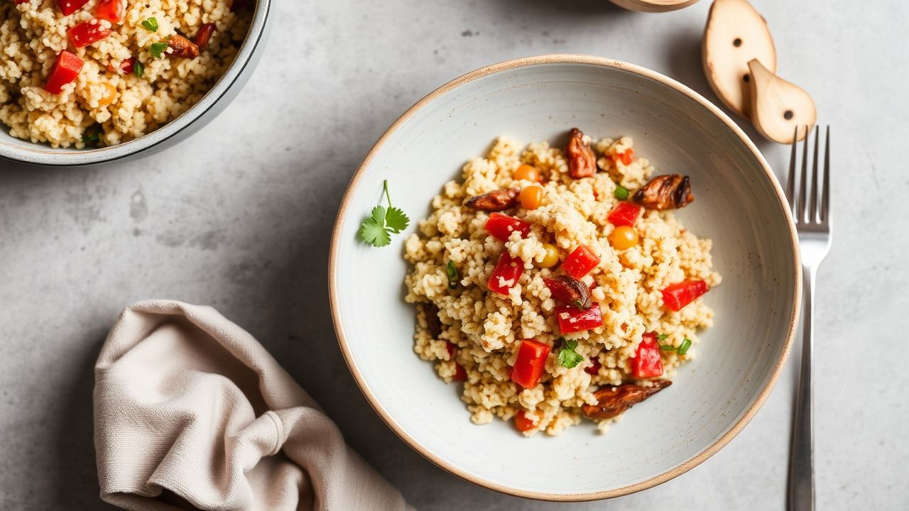 Colorful weeknight bowl showcasing quick Couscous recipes with roasted vegetables and herbs