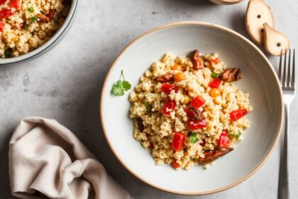 Colorful weeknight bowl showcasing quick Couscous recipes with roasted vegetables and herbs