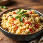 Colorful bowls of Leftover Couscous transformed into salads, fritters, and stuffed peppers.